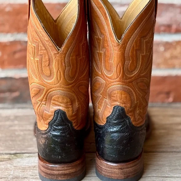 Rod Patrick Men's Handmade Ostrich Black Brown Leather Western Boots Sz 8D - Picture 6 of 10